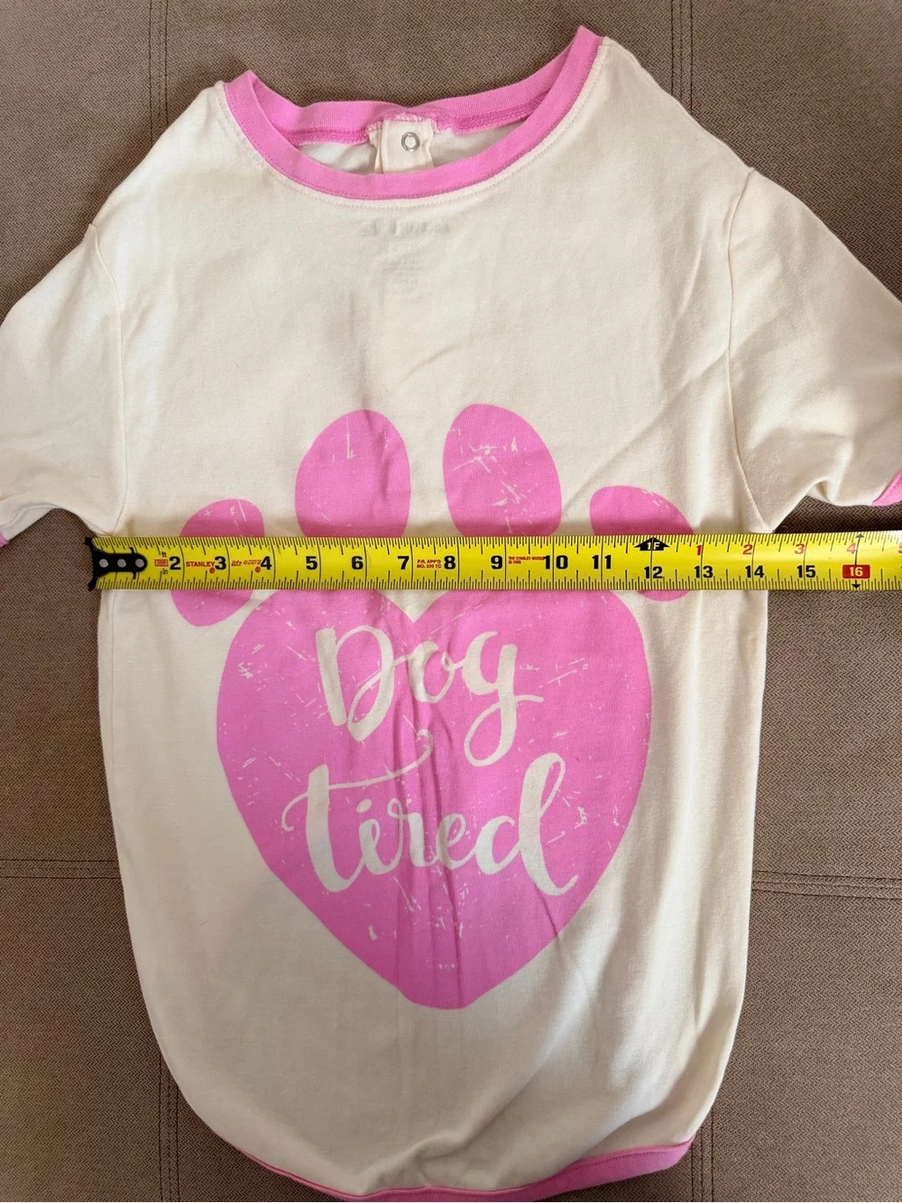 'Dog Tired' Pink & White Short Sleeve Tee